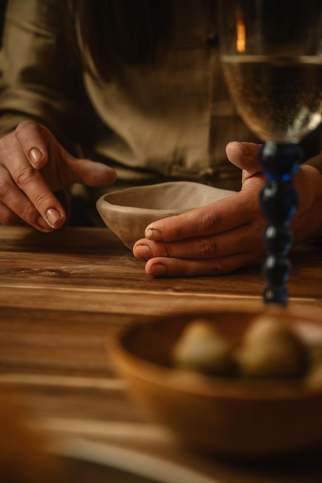 A finished bowl held in hands