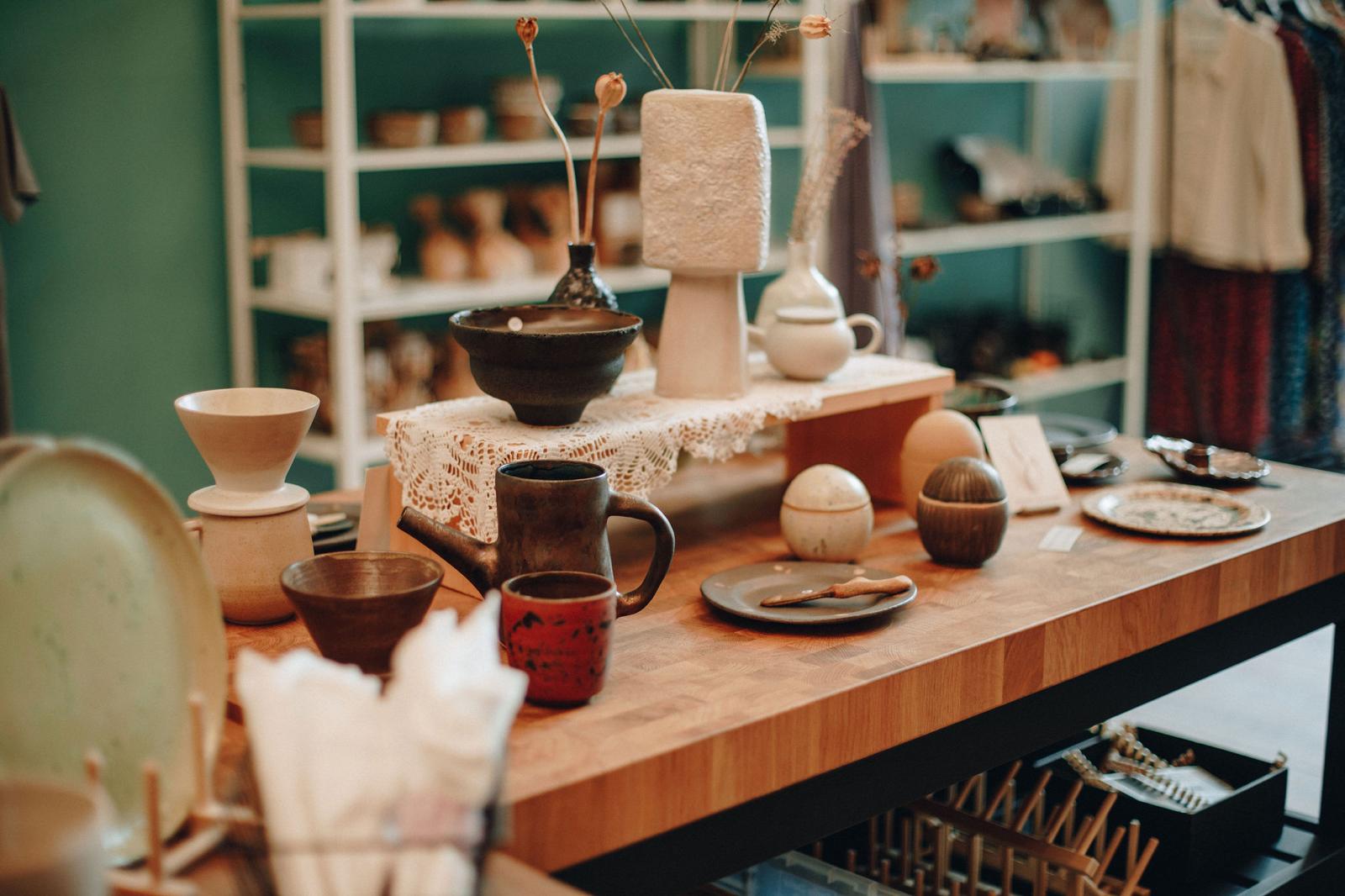 Finished pieces on the shelf