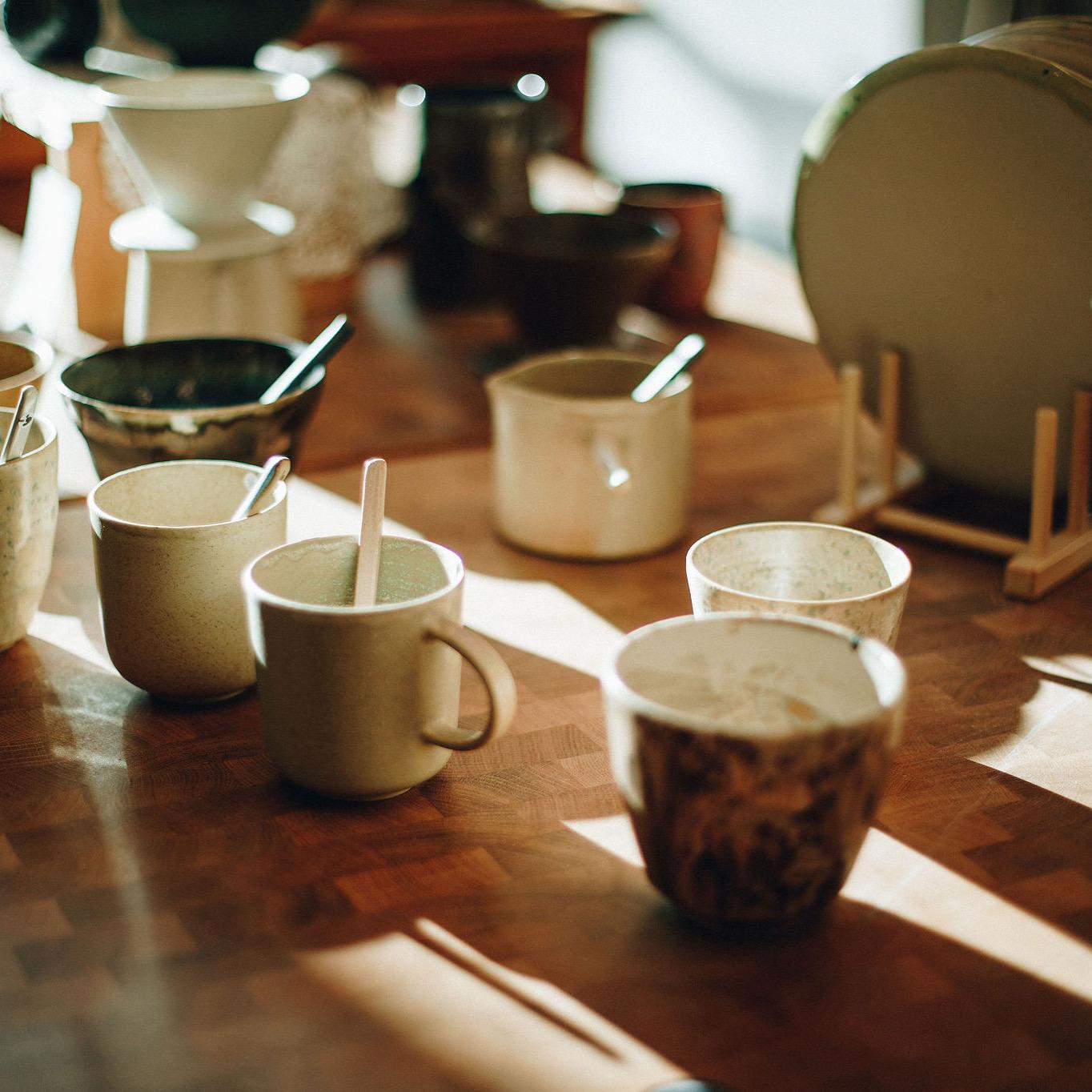 Finished mugs in the sunlight